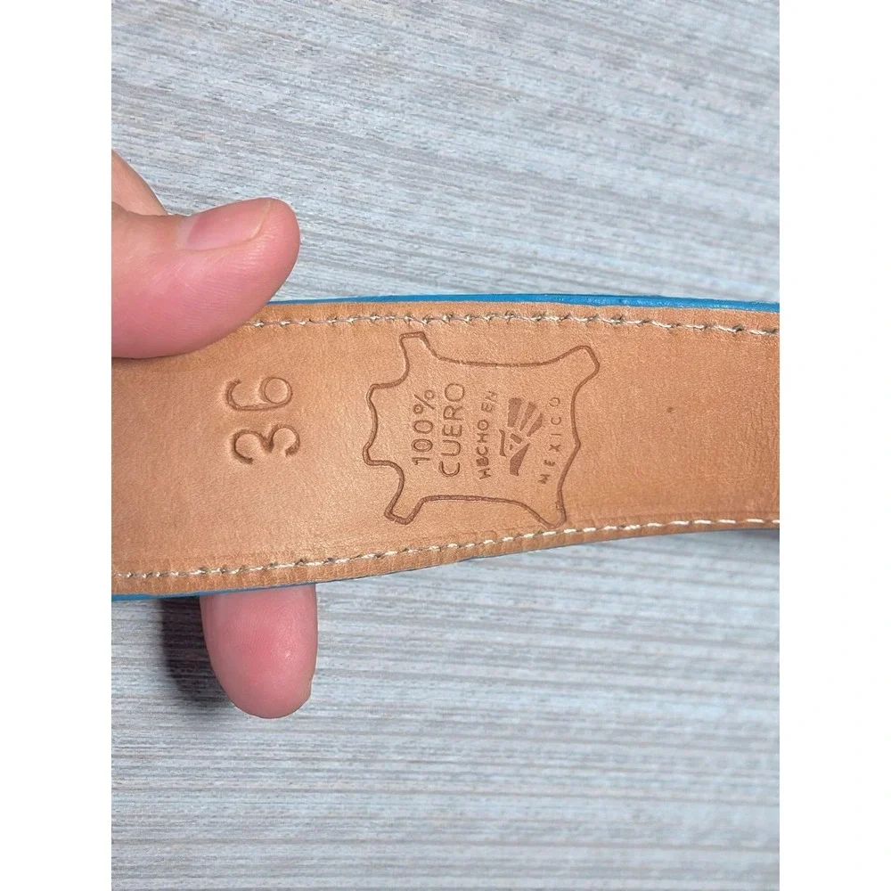 Vintage White diamonds belt distressed turquoise 36